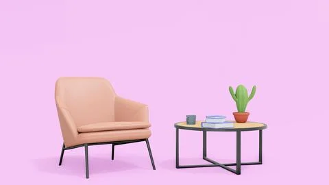 Concept work office minimalist 3D illustration of cartoon empty office work.. Stock Illustration