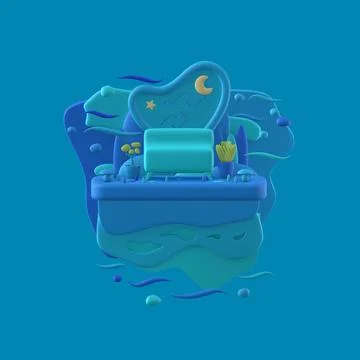 Concept work place 3d render. Blue sofa. enjoys studying learning and researchin Stock Illustration