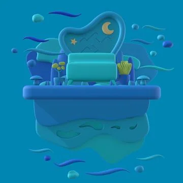 Concept work place 3d render. Blue sofa. enjoys studying learning and researchin Illustrazione stock