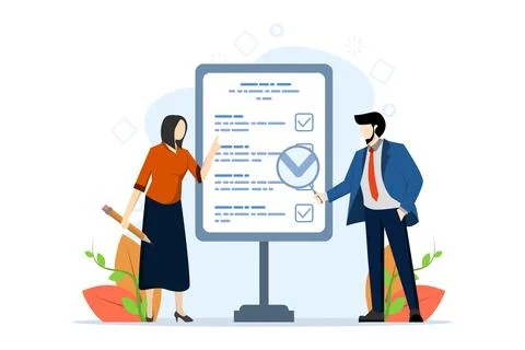 Concept of work rules, regulations, checklists, documents and agreements. Stock Illustration