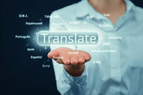 Concept of work on translation from different languages Foto stock