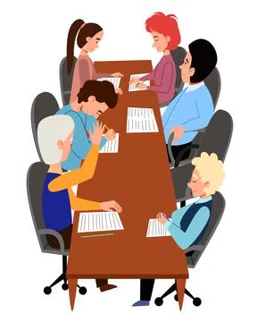 The concept of a working meeting of colleagues at the table. Stock Illustration