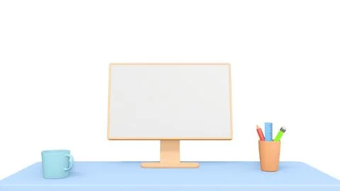 Concept Workspace with mockup blank screen laptop or PC computer. 3D Renderin Stock Illustration
