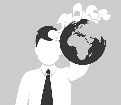 The concept of world domination. A businessman holds the planet Earth in his  Stock Illustration