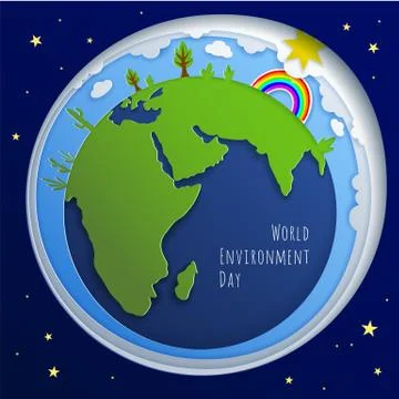 The concept of World Environment Day. 3d paper art. Illustration of the earth Stock Illustration