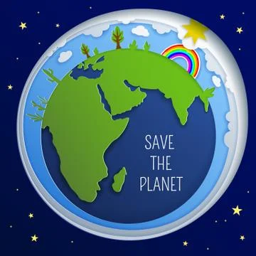 The concept of World Environment Day. 3d paper art. Illustration of the earth Stock Illustration