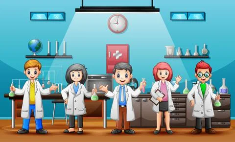Concept World Science Day with Scientists Stock Illustration