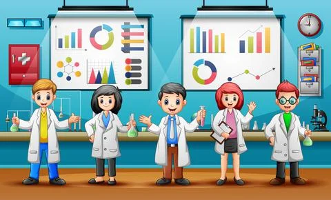 Concept World Science Day with Scientists Stock Illustration