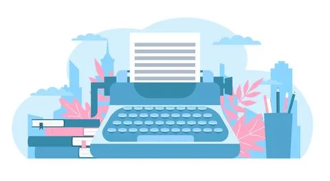 Concept of writing book on typewriter. Chapter of novel or poetry book Illustrazione stock