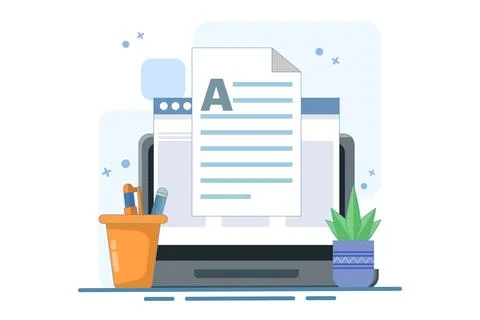 Concept Writing online text document content on desktop computer Stock Illustration