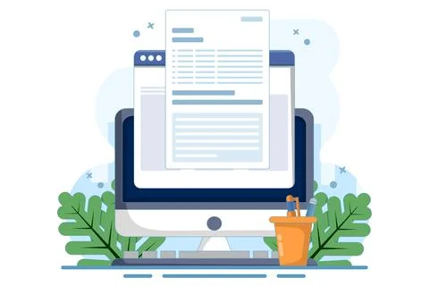 Concept Writing online text document content on desktop computer Stock Illustration
