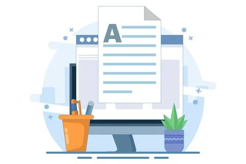 Concept Writing online text document content on desktop computer Stock Illustration
