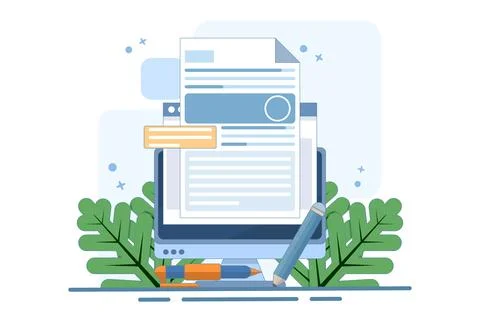 Concept Writing online text document content on desktop computer Stock Illustration