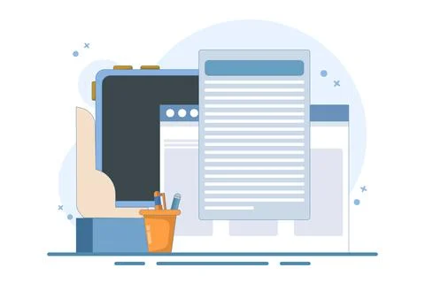 Concept Writing online text document content on desktop computer Stock Illustration