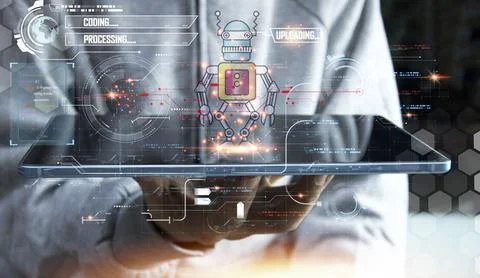 The concept of writing a set of instructions or a computer program in the f.. Foto stock