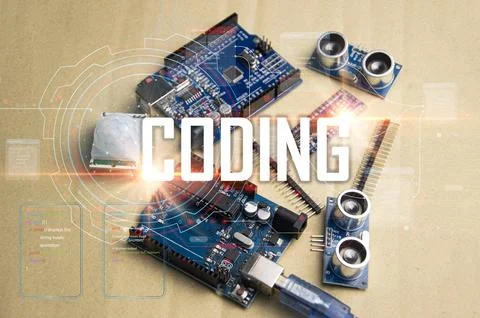 The concept of writing a set of instructions or a computer program in the f.. Stock Photos