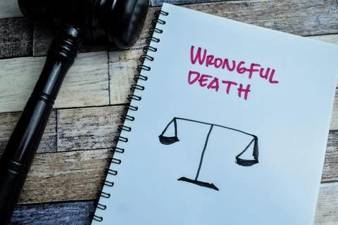 Concept of Wrongful Death write on book isolated on Wooden Table. Stock Photos