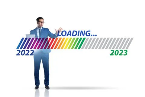 Concept of the year 2023 loading with progress bar Stock Photos
