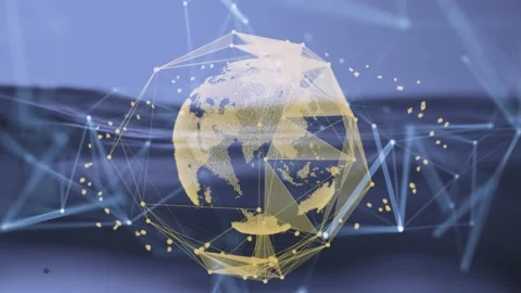 The concept of a yellow planet against the background of the flowing liquid Stock Footage 170252313