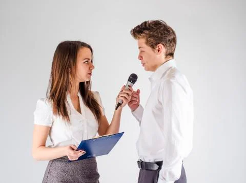 The concept. Young cute guy and girl are talking. The  Stock Photos