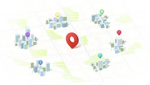 Concept of your location. City map featuring various types of infrastructure Stock Illustration