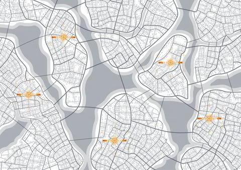 Concept of your location on map. Location tracks dashboard. Generic city map Stock Illustration