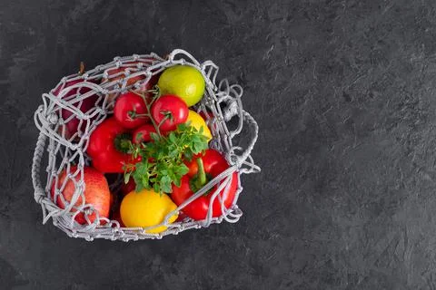 The concept of zero waste, environmental friendly products in a string bag on Stock Photos