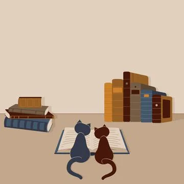 Concept:book or reading is source of knowledge.Two cats sit over open book Stock Illustration