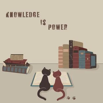 Concept:book or reading is source of knowledge.Two cats sit over open book Stock Illustration