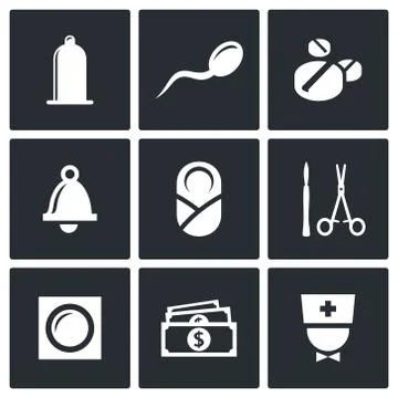 Conception, pregnancy, birth icon set Stock Illustration