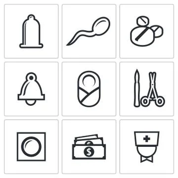 Conception, pregnancy, birth icon set Stock Illustration