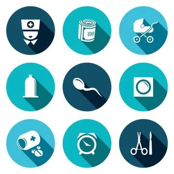 Conception, pregnancy, birth icon set Stock Illustration