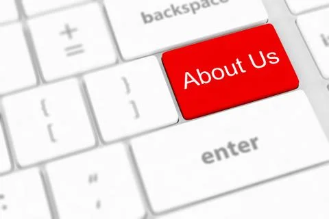 Concepts of 'about us', message on keyboard enter key. Stock-Illustration