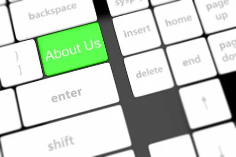 Concepts of 'about us', message on keyboard enter key. Stock-Illustration