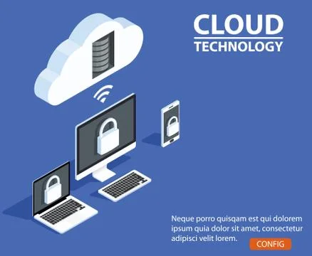 Concepts Cloud storage. Header for website with Computer, laptop, smartphone. Stock Illustration