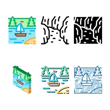 Concepts current river among gorge icon vector outline Stock Illustration