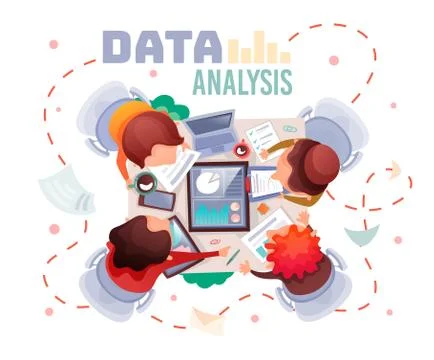 Concepts data analysis teamwork, meeting, financial management, planning Illustrazione stock