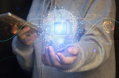 Concepts, development of artificial intelligence and self-learning of artif.. Foto stock
