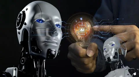Concepts, development of artificial intelligence and self-learning of artif.. Foto stock