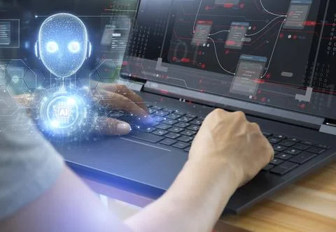 Concepts, development of artificial intelligence and self-learning of artif.. Foto stock