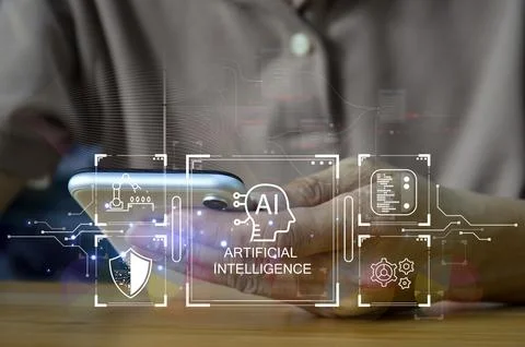 Concepts, development of artificial intelligence and self-learning of artif.. Foto stock