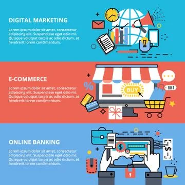 Concepts of digital marketing, e-commerce and online banking Stock Illustration