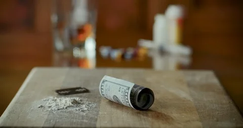 Concepts - drug abuse including alcohol, cocaine, oxycontin, opioid, narcotics Stock Footage
