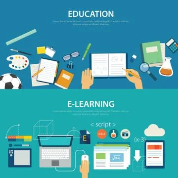 Concepts of education and e-learning flat design Stock Illustration