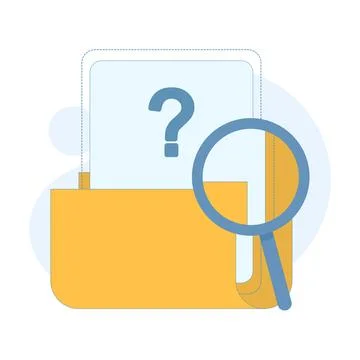 Concepts like file not found, empty folder with magnifying glass and flies. Illustrazione stock