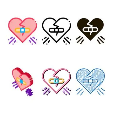 Concepts glued heart icon vector outline Stock Illustration