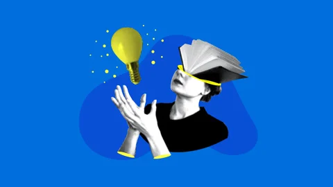 Concepts of knowledge, learning and education. Halftone woman with book Stock Footage 332700917