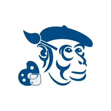 Concepts monkey painted blue brush wearing a hat vector illustration isolated Stock Illustration