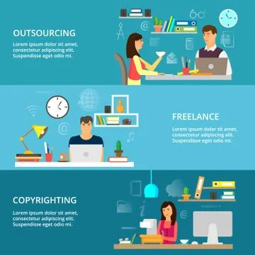 Concepts of outsourcing, freelance and copyrighting process Stock Illustration