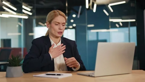 Concepts of Panic Heart Attack, Thoracic Osteochondrosis, Asthma and Wellness. Stock Footage 260111240